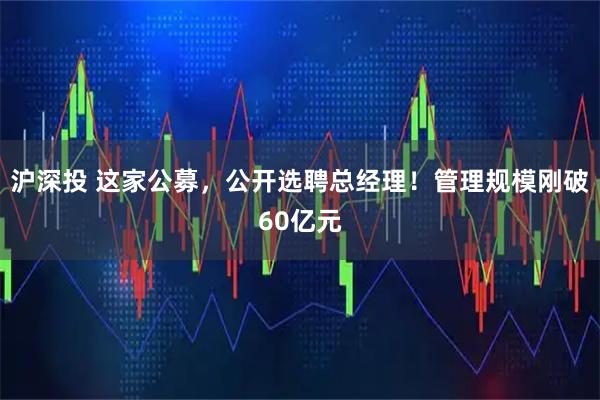 沪深投 这家公募，公开选聘总经理！管理规模刚破60亿元